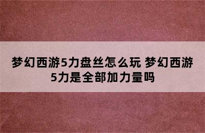 梦幻西游5力盘丝怎么玩 梦幻西游5力是全部加力量吗